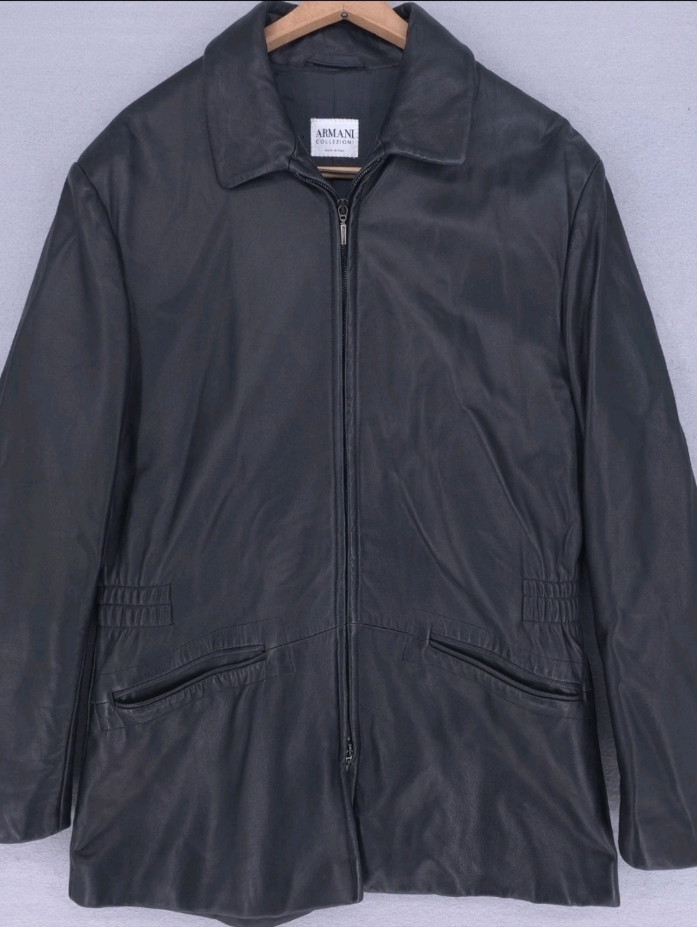 Giorgio Armani Colezzioni Black Leather Zip-Up Jacket Mens 42 Made In Italy.